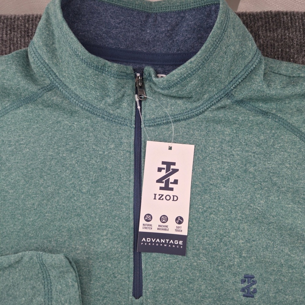 IZOD Advantage Performance 1/4 Zip Pullover Sea Pine Green Microfleece Large NEW